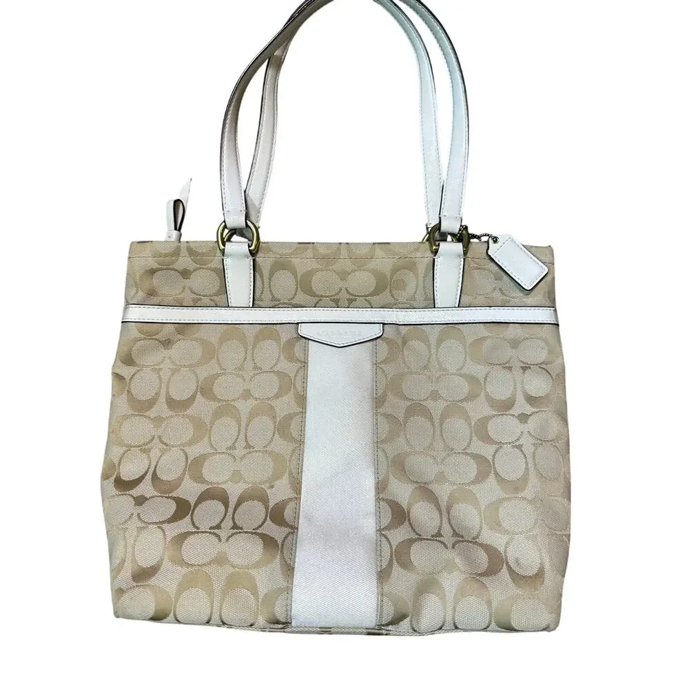 Coach Signature C Tan Tote Bag with Zipper Closure F28504